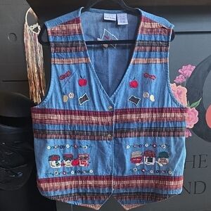 Bobbie Brooks Multicolor Embroidered Denim Vest